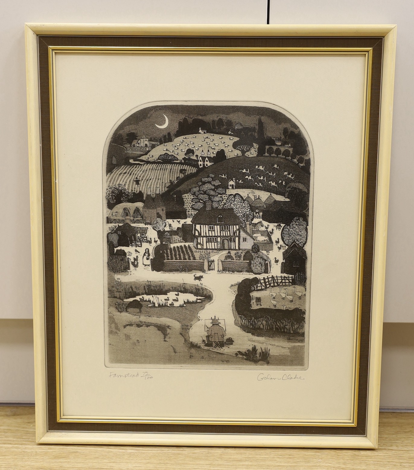 Graham Clarke (1941-), etching and aquatint, Farmstead, signed in pencil, 72/100, 34 x 26cm